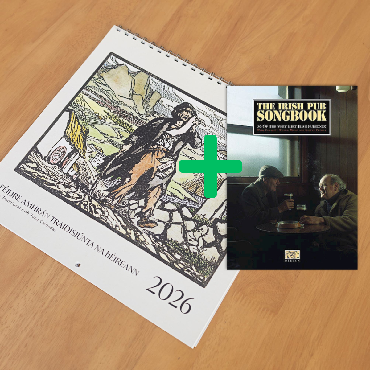 Calendar and songbook on a wooden surface