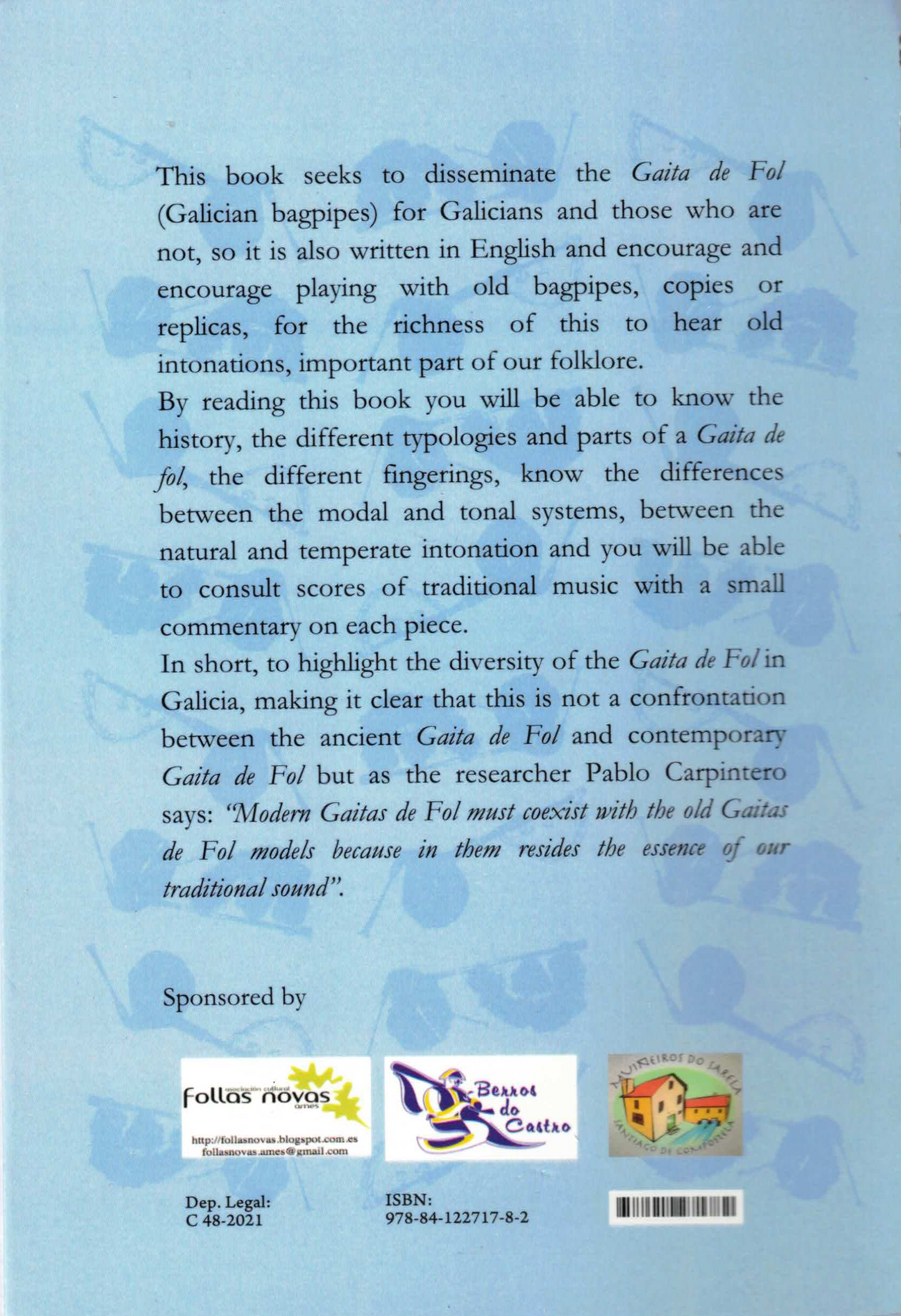 The back cover of a spiral bound book, with black text on a light blue background and the publisher logos below