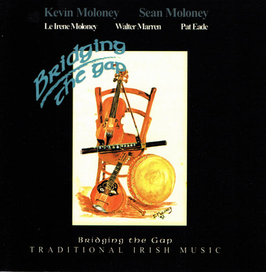 Album cover for 'Bridging the Gap' featuring traditional Irish instruments on a black background.