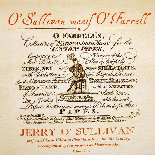 Vintage advertisement for music collection featuring O'Sullivan and O'Farrell, with text and illustration of a person playing pipes.